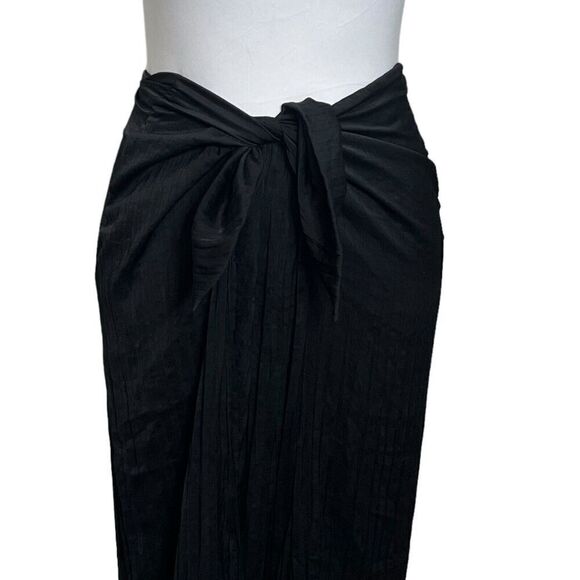 Vince Pleated Midi Skirt Women’s Size XS Black Tie Front Gathered Waist Flowy - Picture 3 of 11